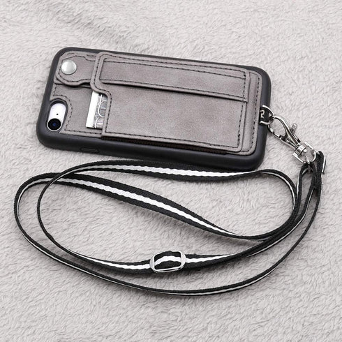 TOOVREN iPhone SE Case 2020/2022 Phone Lanyard Neck Strap for iPhone 8 Case with Card Holder iPhone 7 Wallet Case with Kickstand Leather PU Card H...